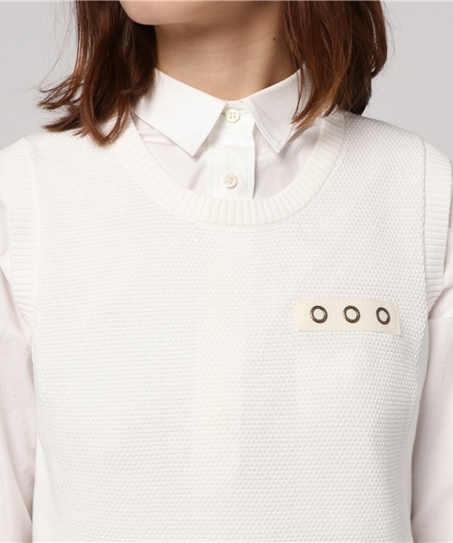 AVIREX（アヴィレックス）の「avirex/ アヴィレックス/ L-SLEEVELES CREWNECK KNIT/ スリーブレス クルーネック ニット ニットベスト（ニット/セーター・レディース・オフホワイト/オリーブ/レッド・FREE）」の7枚目の写真