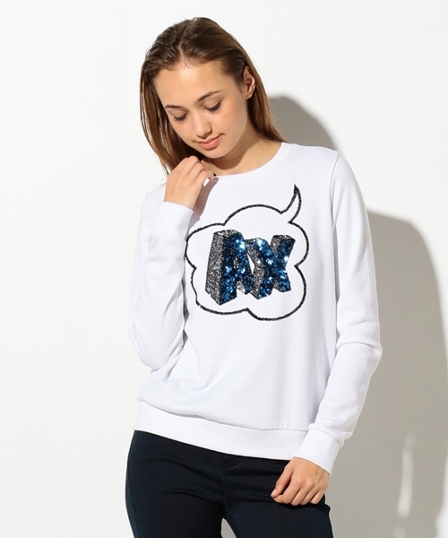 ARMANI EXCHANGE（アルマーニエクスチェンジ）の「【AXアルマーニ エクスチェンジ】スパンコールロゴ スウェット（スウェット・レディース・ホワイト/ブラック・SMALL/MEDIUM/X-SMALL/LARGE）」の2枚目の写真