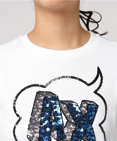 ARMANI EXCHANGE（アルマーニエクスチェンジ）の「【AXアルマーニ エクスチェンジ】スパンコールロゴ スウェット（スウェット・レディース・ホワイト/ブラック・SMALL/MEDIUM/X-SMALL/LARGE）」の4枚目の写真