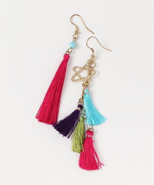 チャイハネ（チャイハネ）の「【チャイハネ】チロルアシンメトリーピアス（ピアス（両耳用）・レディース・ピンク/グリーン/ブルー・FREE）」の7枚目の写真