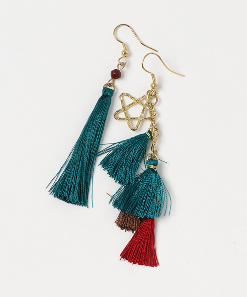 チャイハネ（チャイハネ）の「【チャイハネ】チロルアシンメトリーピアス（ピアス（両耳用）・レディース・ピンク/グリーン/ブルー・FREE）」の2枚目の写真