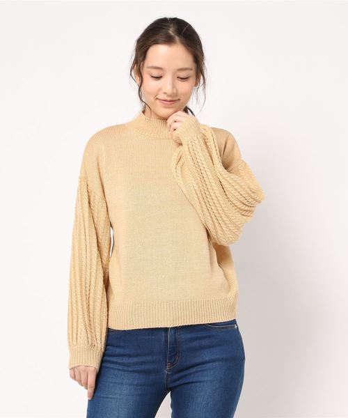 FREE'S MART（フリーズマート）の「袖ケーブルハイネックニット（ニット/セーター・レディース・ベージュ/グレー/イエロー・FREE）」の7枚目の写真