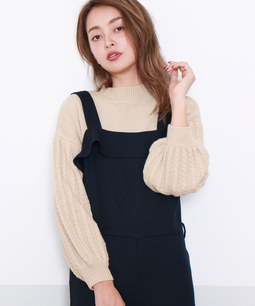 FREE'S MART（フリーズマート）の「袖ケーブルハイネックニット（ニット/セーター・レディース・ベージュ/グレー/イエロー・FREE）」の4枚目の写真