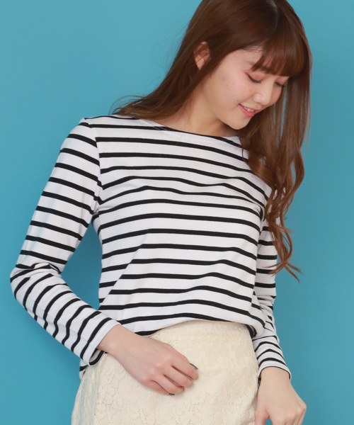 N.(N. Natural Beauty Basic)(エヌエヌナチュラルビューティーベーシック)の「◆度詰めボーダーカットソー(Tシャツ/カットソー・レディース・ホワイト系その他/グリーン系その他/ネイビー/ホワイト系その他2・MEDIUM)」の2枚目の写真