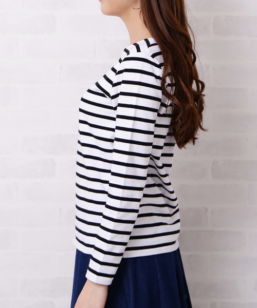 N.(N. Natural Beauty Basic)(エヌエヌナチュラルビューティーベーシック)の「◆度詰めボーダーカットソー(Tシャツ/カットソー・レディース・ホワイト系その他/グリーン系その他/ネイビー/ホワイト系その他2・MEDIUM)」の9枚目の写真