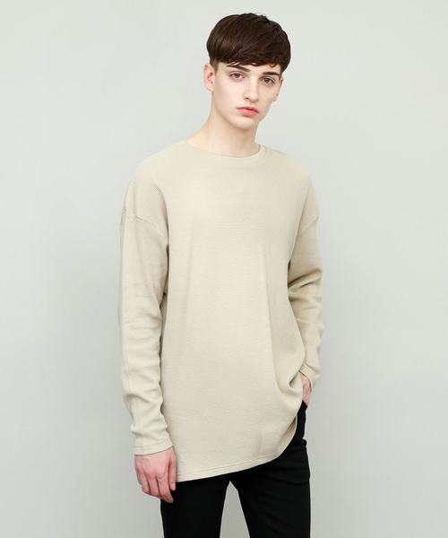 EMMA CLOTHES(エマクローズ)の「コットンワッフルビッグシルエットカットソー(Tシャツ/カットソー・メンズ・ネイビー/ブラック/ブラウン系その他/アイボリー/グレー/ベージュ/チャコール/カーキ・FREE)」の6枚目の写真