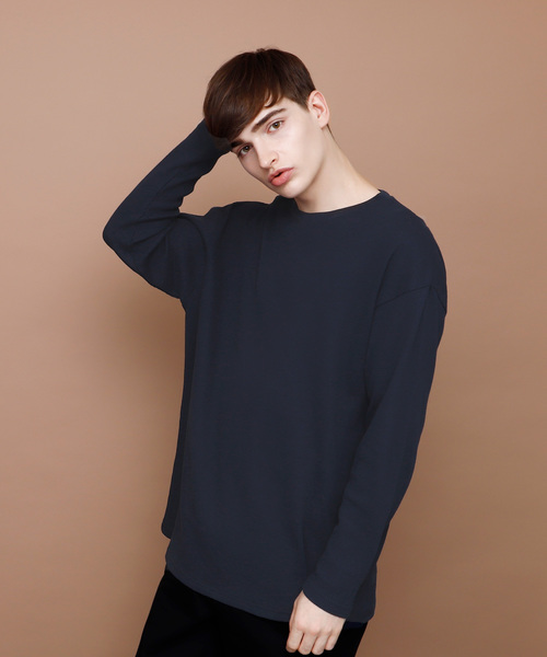 EMMA CLOTHES(エマクローズ)の「コットンワッフルビッグシルエットカットソー(Tシャツ/カットソー・メンズ・ネイビー/ブラック/ブラウン系その他/アイボリー/グレー/ベージュ/チャコール/カーキ・FREE)」の8枚目の写真