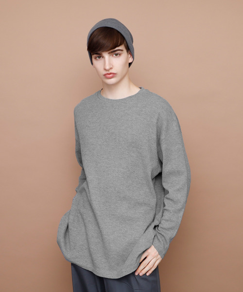 EMMA CLOTHES(エマクローズ)の「コットンワッフルビッグシルエットカットソー(Tシャツ/カットソー・メンズ・ネイビー/ブラック/ブラウン系その他/アイボリー/グレー/ベージュ/チャコール/カーキ・FREE)」の3枚目の写真