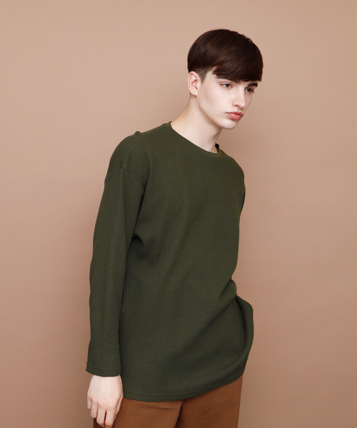 EMMA CLOTHES(エマクローズ)の「コットンワッフルビッグシルエットカットソー(Tシャツ/カットソー・メンズ・ネイビー/ブラック/ブラウン系その他/アイボリー/グレー/ベージュ/チャコール/カーキ・FREE)」の7枚目の写真