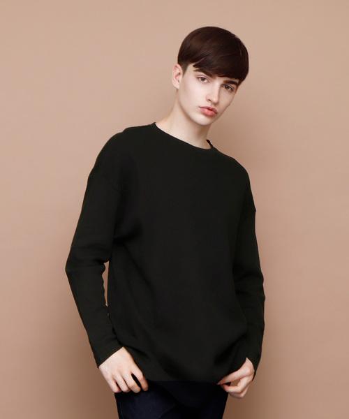 EMMA CLOTHES(エマクローズ)の「コットンワッフルビッグシルエットカットソー(Tシャツ/カットソー・メンズ・ネイビー/ブラック/ブラウン系その他/アイボリー/グレー/ベージュ/チャコール/カーキ・FREE)」の1枚目の写真