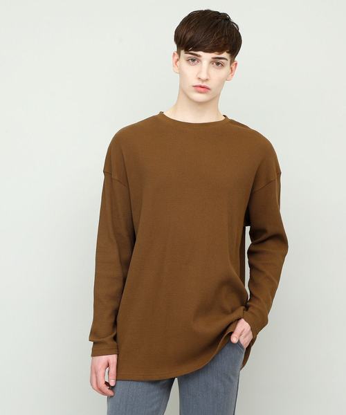 EMMA CLOTHES(エマクローズ)の「コットンワッフルビッグシルエットカットソー(Tシャツ/カットソー・メンズ・ネイビー/ブラック/ブラウン系その他/アイボリー/グレー/ベージュ/チャコール/カーキ・FREE)」の18枚目の写真