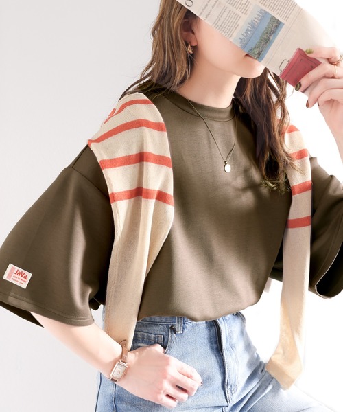 Java（ジャバ）の「《JaVaジャバ コラボ》大人の艶感。2wayダンボールニットヘンリートップス（Tシャツ/カットソー・レディース・ホワイト/ブラック/チャコールグレー/杢グレー/ネイビー/ベージュ/グレイッシュベージュ/ブラウン/グレー系その他/グリーン/ブルー・MEDIUM/LARGE/X-LARGE/XX-LARGE/SMALL）」の6枚目の写真