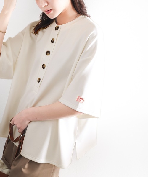 Java（ジャバ）の「《JaVaジャバ コラボ》大人の艶感。2wayダンボールニットヘンリートップス（Tシャツ/カットソー・レディース・ホワイト/ブラック/チャコールグレー/杢グレー/ネイビー/ベージュ/グレイッシュベージュ/ブラウン/グレー系その他/グリーン/ブルー・MEDIUM/LARGE/X-LARGE/XX-LARGE/SMALL）」の15枚目の写真