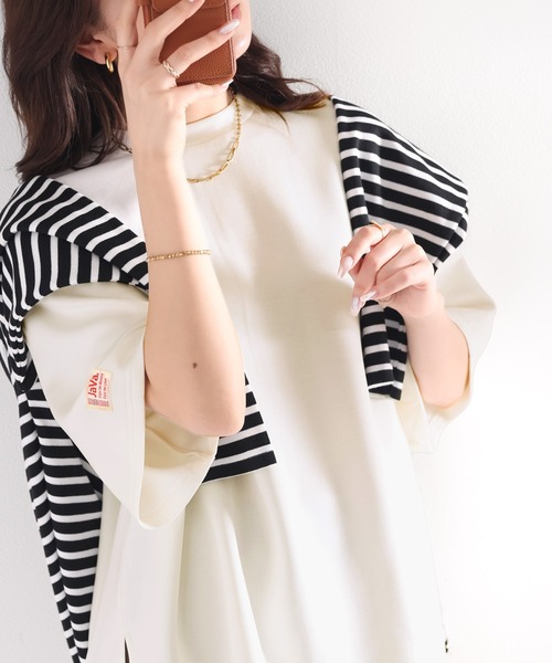 Java（ジャバ）の「《JaVaジャバ コラボ》大人の艶感。2wayダンボールニットヘンリートップス（Tシャツ/カットソー・レディース・ホワイト/ブラック/チャコールグレー/杢グレー/ネイビー/ベージュ/グレイッシュベージュ/ブラウン/グレー系その他/グリーン/ブルー・MEDIUM/LARGE/X-LARGE/XX-LARGE/SMALL）」の14枚目の写真