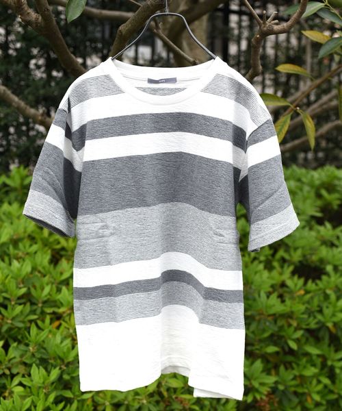 SHIPS(シップス)の「SU: 梨地 ボーダーカットソー(Tシャツ/カットソー・メンズ・オリーブ/ネイビー/グレー/ブラック/オレンジ・SMALL/MEDIUM/LARGE/X-LARGE)」の1枚目の写真