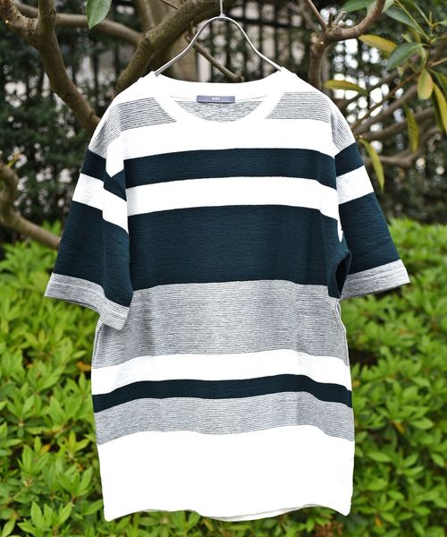 SHIPS(シップス)の「SU: 梨地 ボーダーカットソー(Tシャツ/カットソー・メンズ・オリーブ/ネイビー/グレー/ブラック/オレンジ・SMALL/MEDIUM/LARGE/X-LARGE)」の3枚目の写真