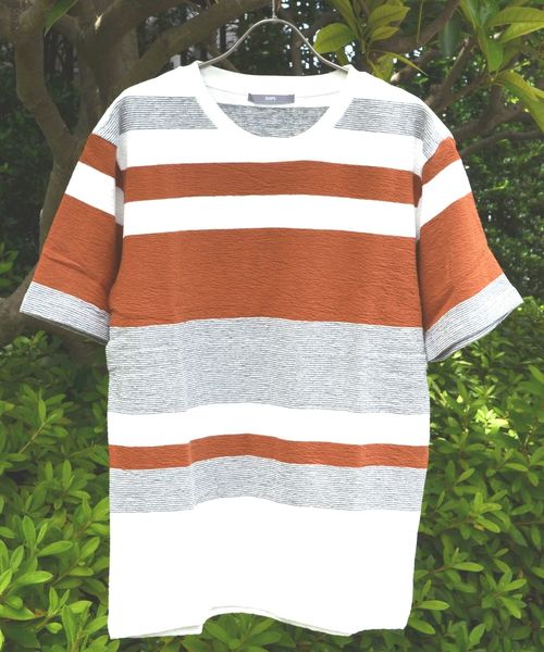 SHIPS(シップス)の「SU: 梨地 ボーダーカットソー(Tシャツ/カットソー・メンズ・オリーブ/ネイビー/グレー/ブラック/オレンジ・SMALL/MEDIUM/LARGE/X-LARGE)」の5枚目の写真