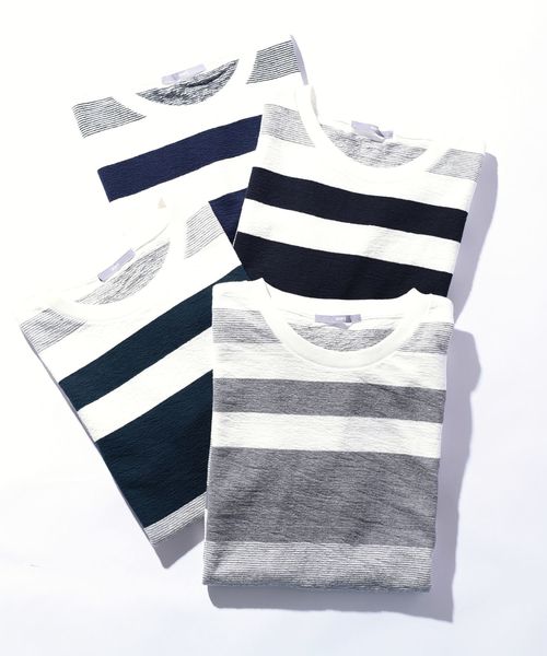 SHIPS(シップス)の「SU: 梨地 ボーダーカットソー(Tシャツ/カットソー・メンズ・オリーブ/ネイビー/グレー/ブラック/オレンジ・SMALL/MEDIUM/LARGE/X-LARGE)」の6枚目の写真
