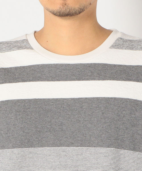SHIPS(シップス)の「SU: 梨地 ボーダーカットソー(Tシャツ/カットソー・メンズ・オリーブ/ネイビー/グレー/ブラック/オレンジ・SMALL/MEDIUM/LARGE/X-LARGE)」の17枚目の写真