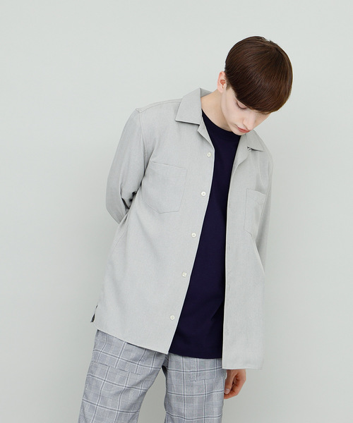 EMMA CLOTHES（エマクローズ）の「ワイドシルエット長袖オープンカラーシャツ（シャツ/ブラウス・メンズ・ライトグレー/ブラック/ネイビー/ライトベージュ・M/L）」の2枚目の写真