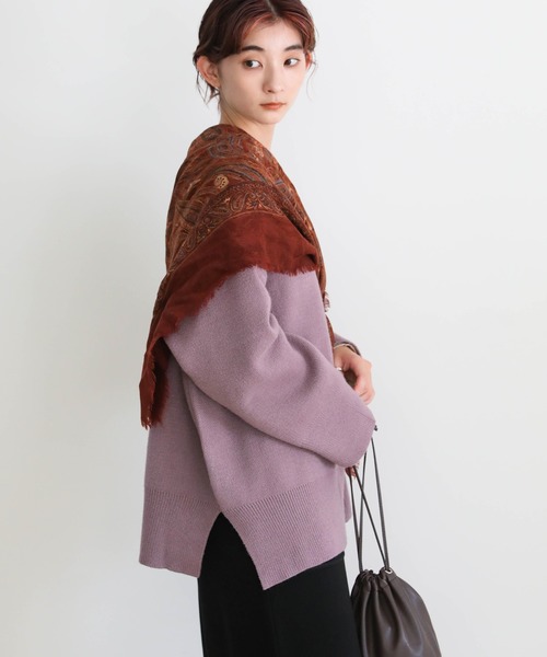 select MOCA（セレクトモカ）の「リブスリーブルーズニット（ニット/セーター・レディース・ベージュ/ブラウン/チャコール/ラベンダー/アイボリー/ライトカーキ・FREE）」の7枚目の写真