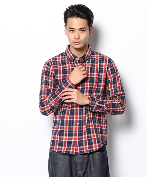 UNION STATION（ユニオンステーション）の「ネルチェックBDシャツ（シャツ/ブラウス・メンズ・ブルー/ネイビー/トリコロール・MEDIUM/LARGE/LL）」の2枚目の写真