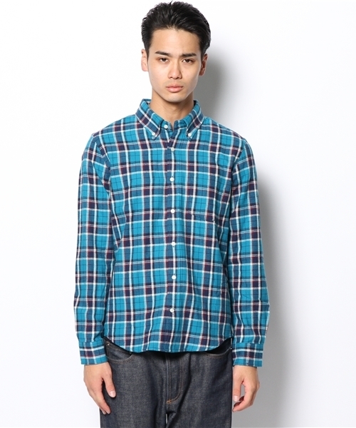 UNION STATION（ユニオンステーション）の「ネルチェックBDシャツ（シャツ/ブラウス・メンズ・ブルー/ネイビー/トリコロール・MEDIUM/LARGE/LL）」の4枚目の写真