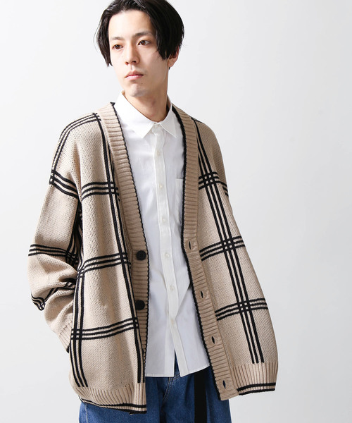 WEGO(ウィゴー)の「WEGO/チェックジャガードカーディガン(カーディガン/ボレロ・メンズ・ベージュ系その他2/ブルー系その他2・MEDIUM/LARGE)」の2枚目の写真