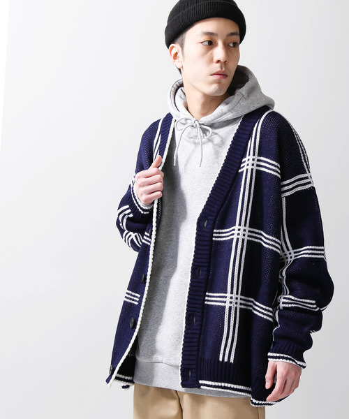 WEGO(ウィゴー)の「WEGO/チェックジャガードカーディガン(カーディガン/ボレロ・メンズ・ベージュ系その他2/ブルー系その他2・MEDIUM/LARGE)」の1枚目の写真