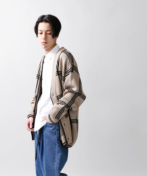 WEGO(ウィゴー)の「WEGO/チェックジャガードカーディガン(カーディガン/ボレロ・メンズ・ベージュ系その他2/ブルー系その他2・MEDIUM/LARGE)」の6枚目の写真