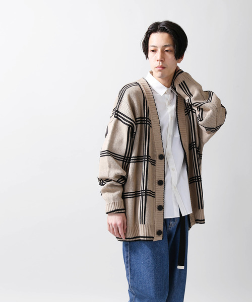 WEGO(ウィゴー)の「WEGO/チェックジャガードカーディガン(カーディガン/ボレロ・メンズ・ベージュ系その他2/ブルー系その他2・MEDIUM/LARGE)」の7枚目の写真
