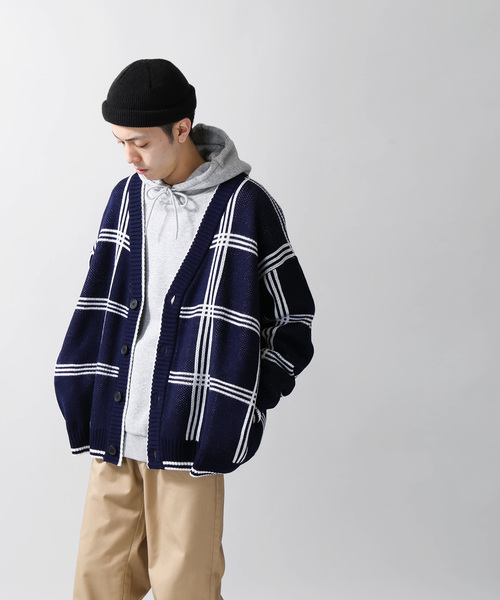 WEGO(ウィゴー)の「WEGO/チェックジャガードカーディガン(カーディガン/ボレロ・メンズ・ベージュ系その他2/ブルー系その他2・MEDIUM/LARGE)」の10枚目の写真