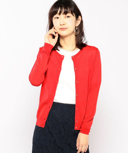 A/C DESIGN BY ALPHA CUBIC(エーシーデザインバイアルファキュービック)の「春夏カラークルーネックカーディガン(カーディガン/ボレロ・レディース・ラベンダー/ネイビー/グリーン/ピンク・M size/L size)」の4枚目の写真