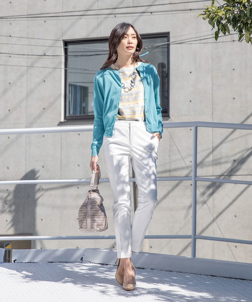 A/C DESIGN BY ALPHA CUBIC(エーシーデザインバイアルファキュービック)の「春夏カラークルーネックカーディガン(カーディガン/ボレロ・レディース・ラベンダー/ネイビー/グリーン/ピンク・M size/L size)」の10枚目の写真