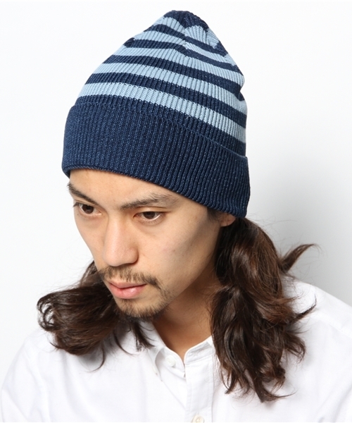 BEAMS(ビームス)の「BEAMS / インディゴ ボーダー ワッチキャップ(ニットキャップ/ビーニー・メンズ・ブルー/ネイビー・ONE SIZE)」の4枚目の写真