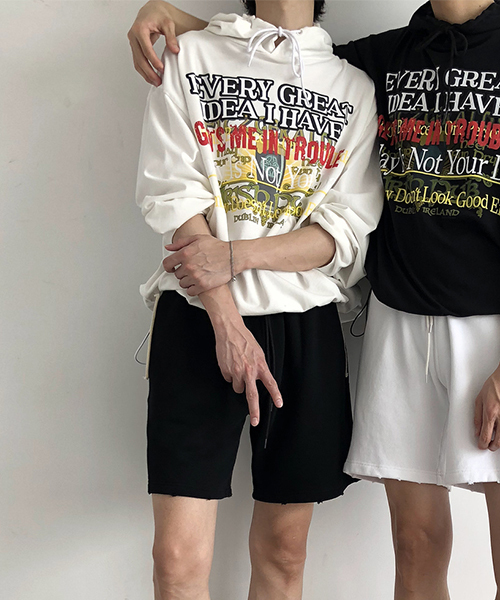 MASONPRINCE(メイソンプリンス)の「【MASONPRINCE】ビッグシルエット プリントパーカー カットソー(パーカー・メンズ・ブラック/ホワイト/グレー・S/M/L)」の1枚目の写真