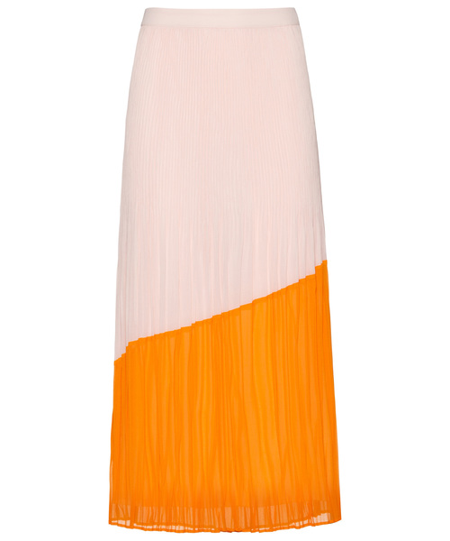 HUGO(ヒューゴ)の「ウィメンズ カラーブロック プリーツ ミディスカート(スカート)」|オレンジ
