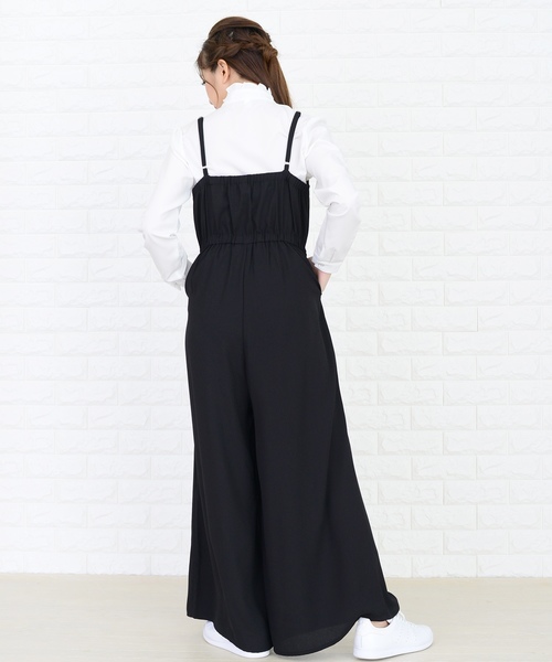 Lace Ladies(レースレディース)の「カシュクール風ゆったりワイドパンツサロペット オールインワン・パンツ(つなぎ/オールインワン・レディース・ブラック・S/M/L/XL)」の12枚目の写真