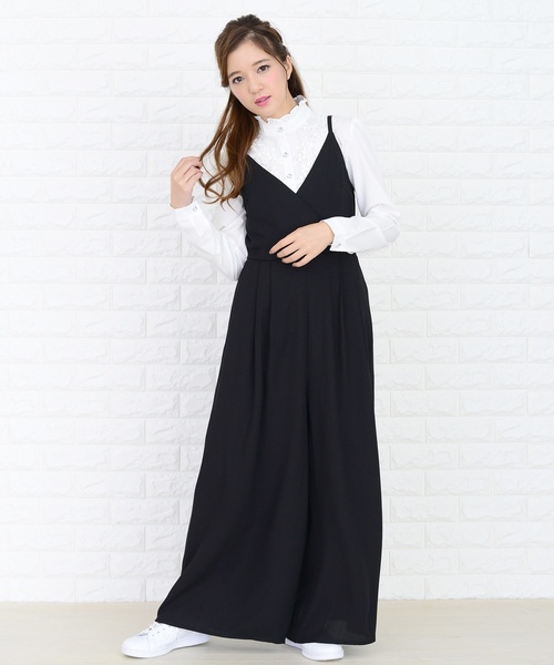 Lace Ladies(レースレディース)の「カシュクール風ゆったりワイドパンツサロペット オールインワン・パンツ(つなぎ/オールインワン・レディース・ブラック・S/M/L/XL)」の15枚目の写真