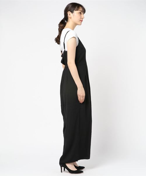 Lace Ladies(レースレディース)の「カシュクール風ゆったりワイドパンツサロペット オールインワン・パンツ(つなぎ/オールインワン・レディース・ブラック・S/M/L/XL)」の4枚目の写真