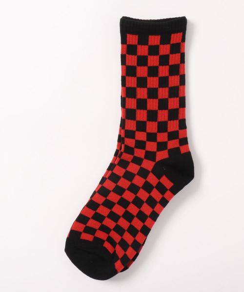 Fun & Daily（ファンアンドデイリー）の「F&D : チェッカーデザインリブソックス（ソックス/靴下・メンズ・ホワイト/ブラック/レッド・FREE）」の3枚目の写真