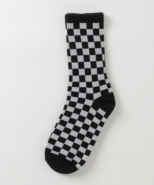 Fun & Daily（ファンアンドデイリー）の「F&D : チェッカーデザインリブソックス（ソックス/靴下・メンズ・ホワイト/ブラック/レッド・FREE）」の4枚目の写真