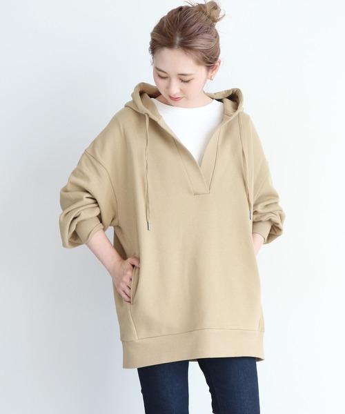 AMERICAN HOLIC（アメリカンホリック）の「スキッパーフード付き裏毛プルオーバー　〇＊（パーカー・レディース・チャコールグレー/ベージュ/ネイビー/アイボリー/グレー・FREE）」の4枚目の写真