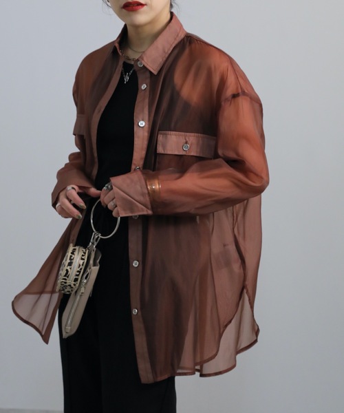 ap retro（アプレトロ）の「シアービッグロングシャツ【ZOZOTOWN限定商品】（シャツ/ブラウス・レディース・ブラック/ブラウン/グリーン/アイボリー/グレイッシュベージュ・FREE）」の20枚目の写真