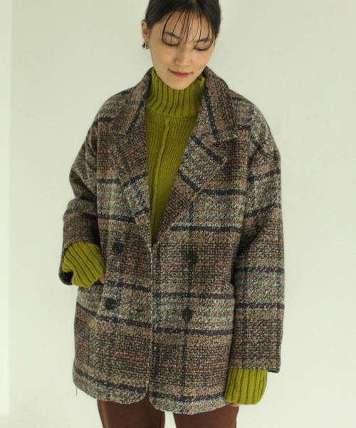 VACANCY（ヴァカンシー）の「【定番で毎年着たくなる◎】チェックダブルコート（テーラードジャケット・レディース・ブラウン/グレー・FREE）」の6枚目の写真