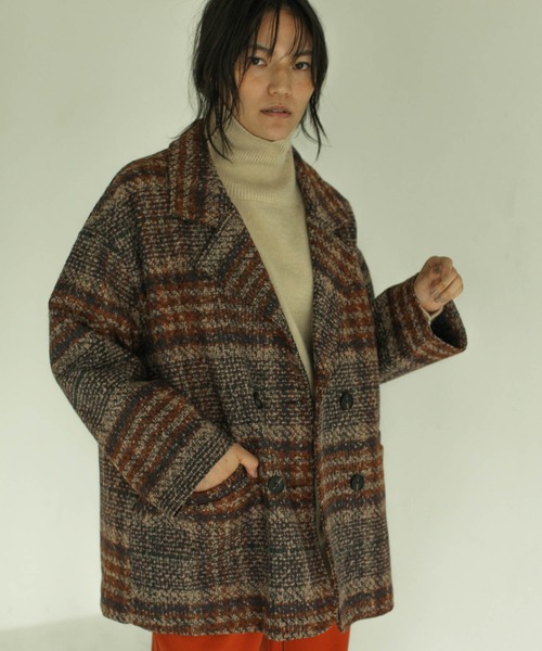 VACANCY（ヴァカンシー）の「【定番で毎年着たくなる◎】チェックダブルコート（テーラードジャケット・レディース・ブラウン/グレー・FREE）」の13枚目の写真