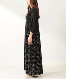 美品 ヌキテパ ティアード ロング丈 コットンツイルドットワンピース ブラック 美品 ヌキテパ ティアード ロング丈 コットンツイルドット
