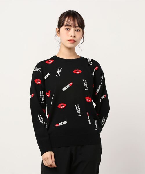 ヒステリックグラマー　HYS LIPPIN柄 編込 プルオーバー　ニット　リップ ヒステリックグラマーHYS LIPPIN柄 編込 プルオーバーニットリップ