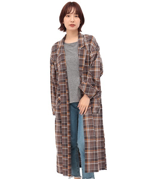 チチカカ（チチカカ）の「チェックローブガウン（ノーカラーコート・レディース・ベージュ/ブラウン・FREE）」の7枚目の写真