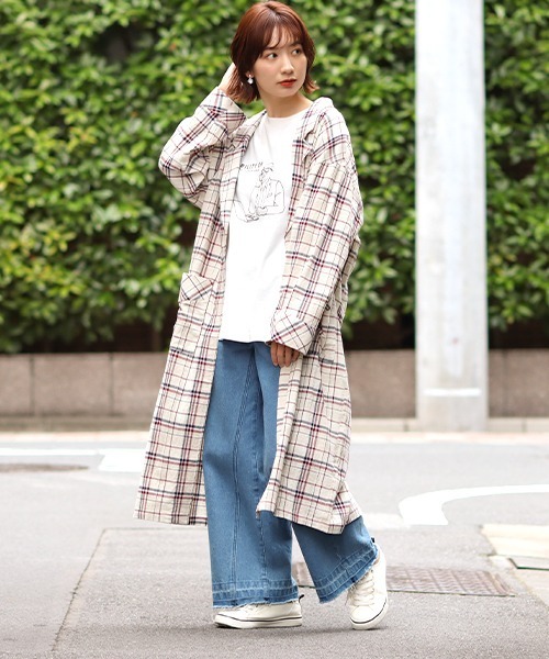 チチカカ（チチカカ）の「チェックローブガウン（ノーカラーコート・レディース・ベージュ/ブラウン・FREE）」の5枚目の写真